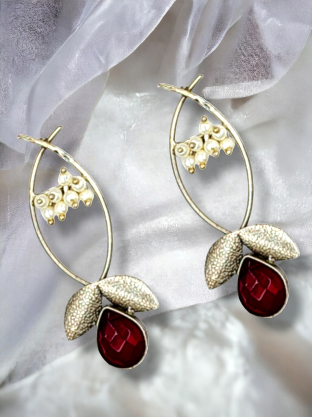 

Sangria Oxidised Silver Plated Stone Studded & Beaded Drop Earrings