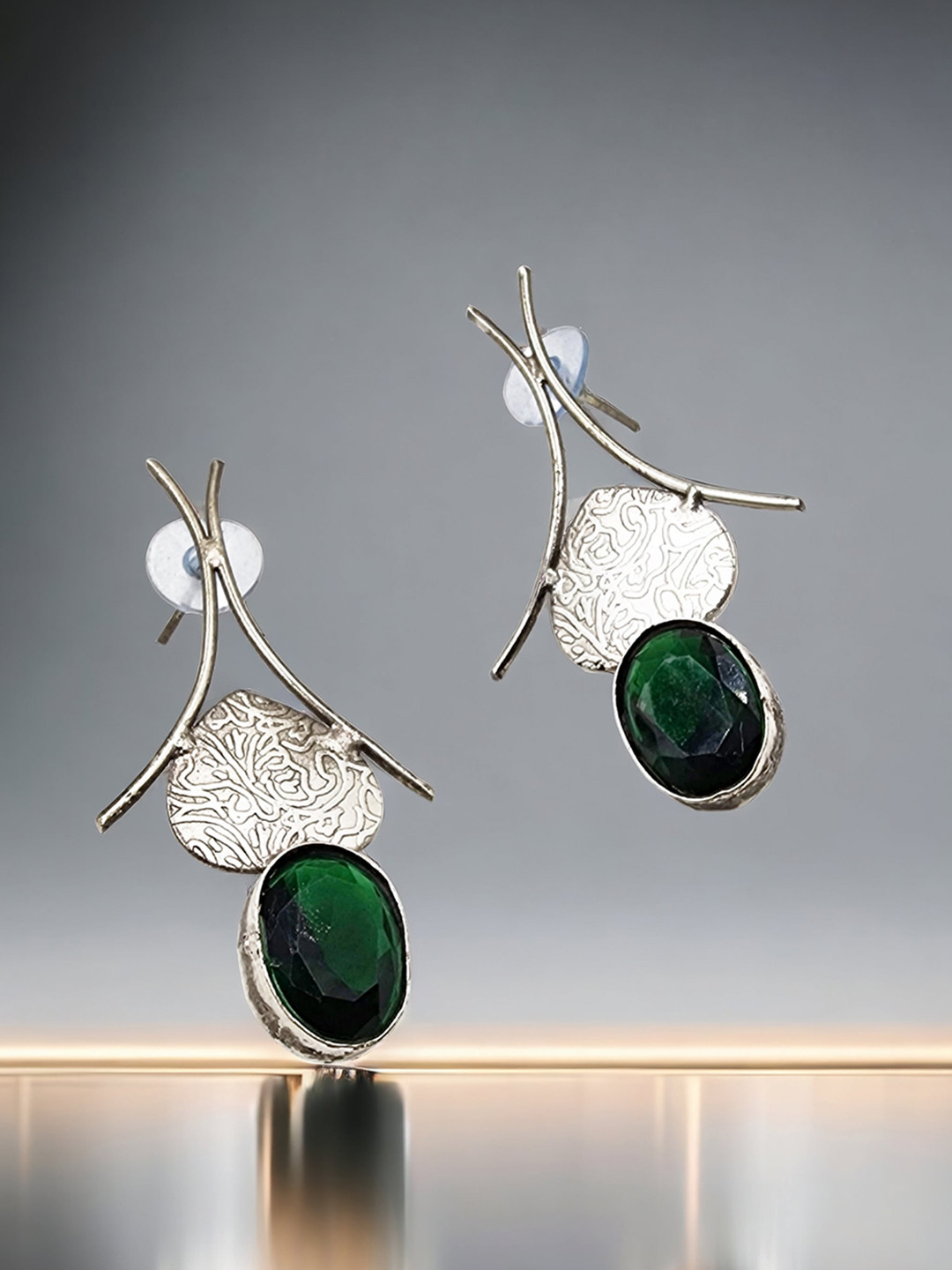 

Sangria Oxidised Silver Plated Stones Studded Drop Earrings