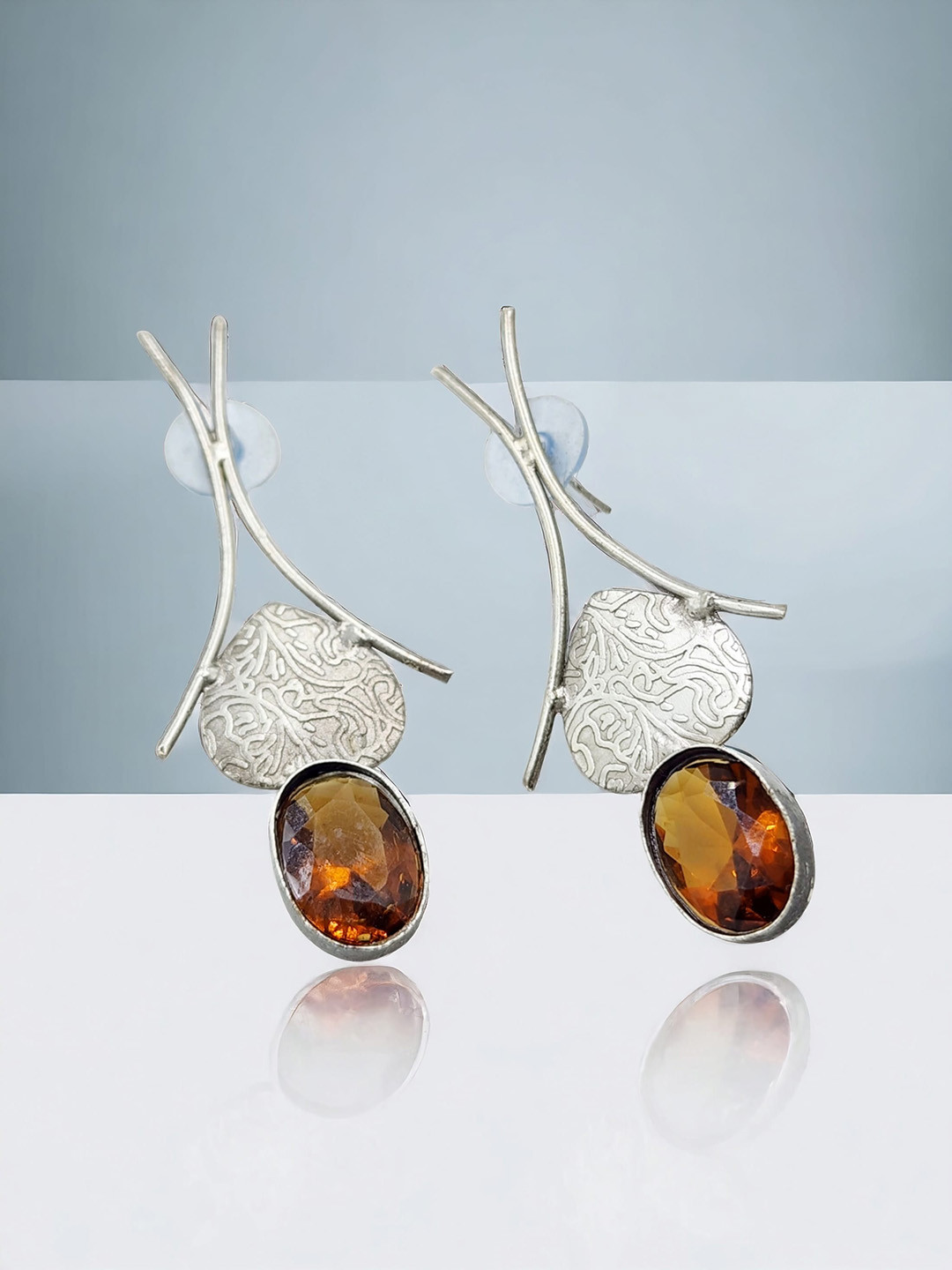 

Sangria Silver-Plated Stone Studded Drop Earrings