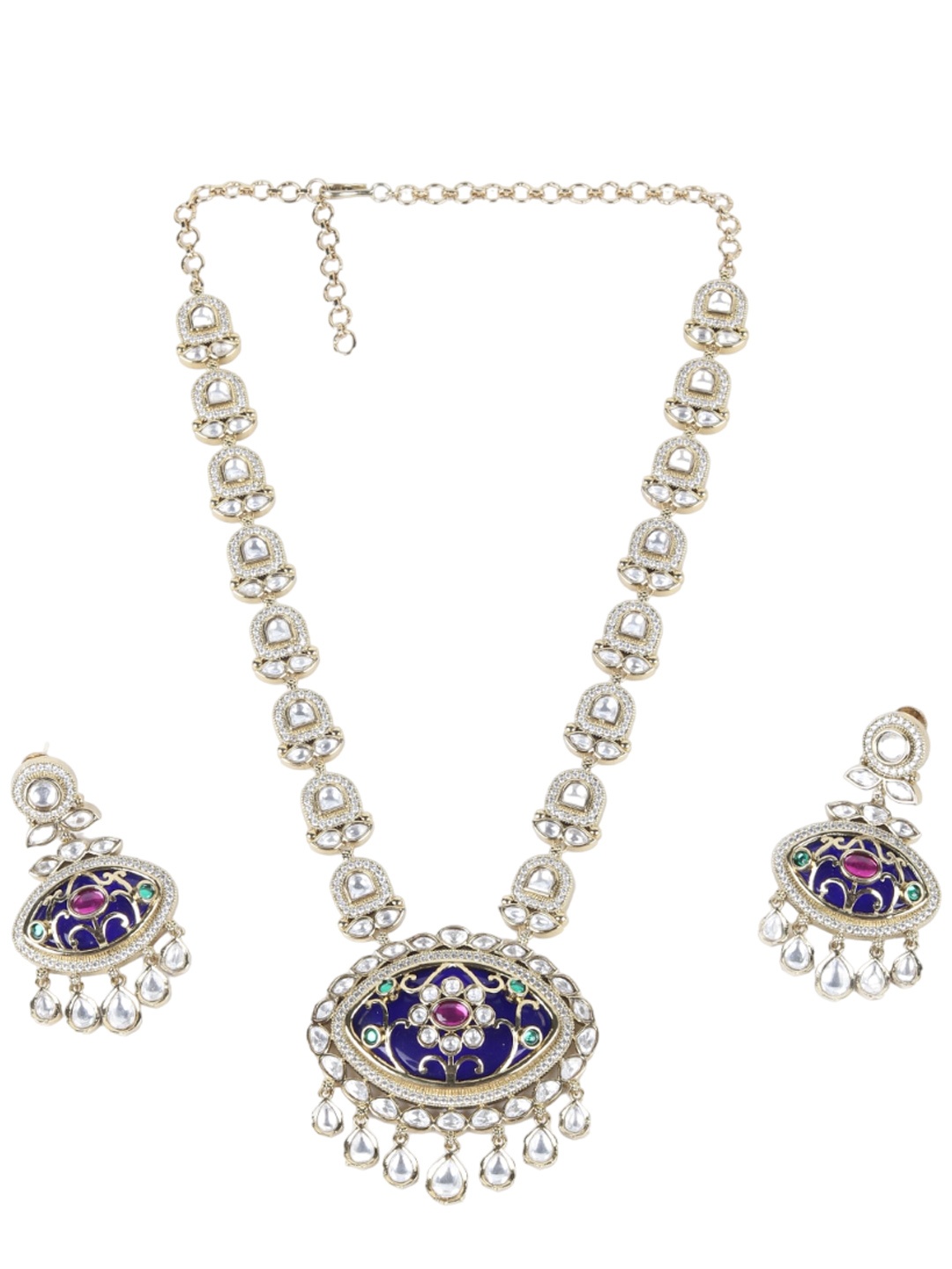 

ODETTE Gold Plated Kundan Studded Necklace And Earrings, Silver