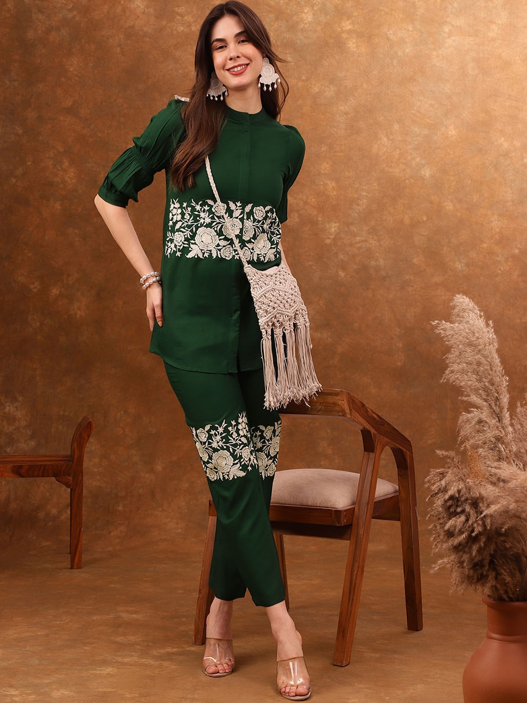 

Anouk Green Embroidered Tunic With Trousers Co-Ords