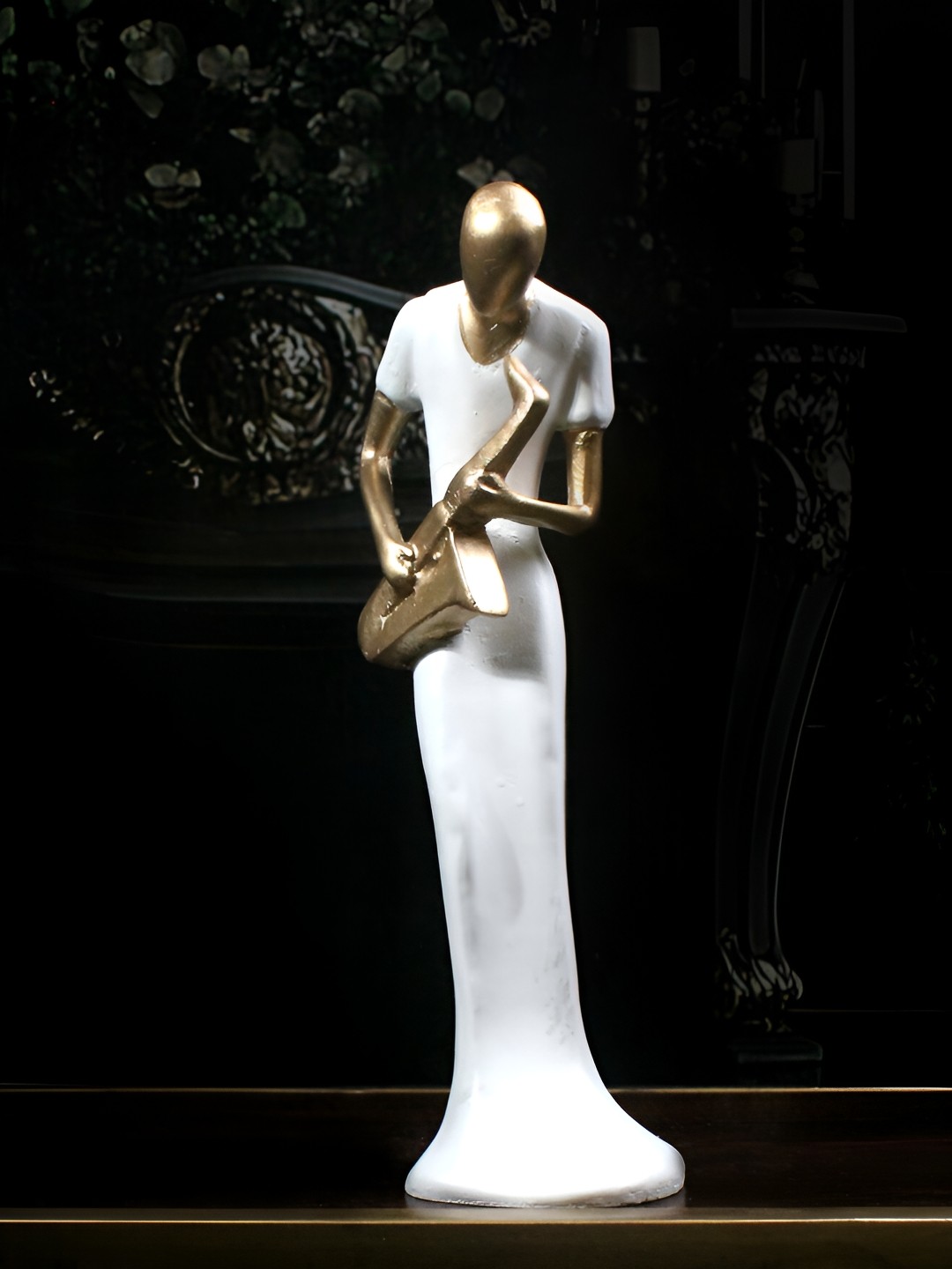 

THE WHITE INK DECOR White & Gold Toned Muse of the Musician Figurine Showpiece