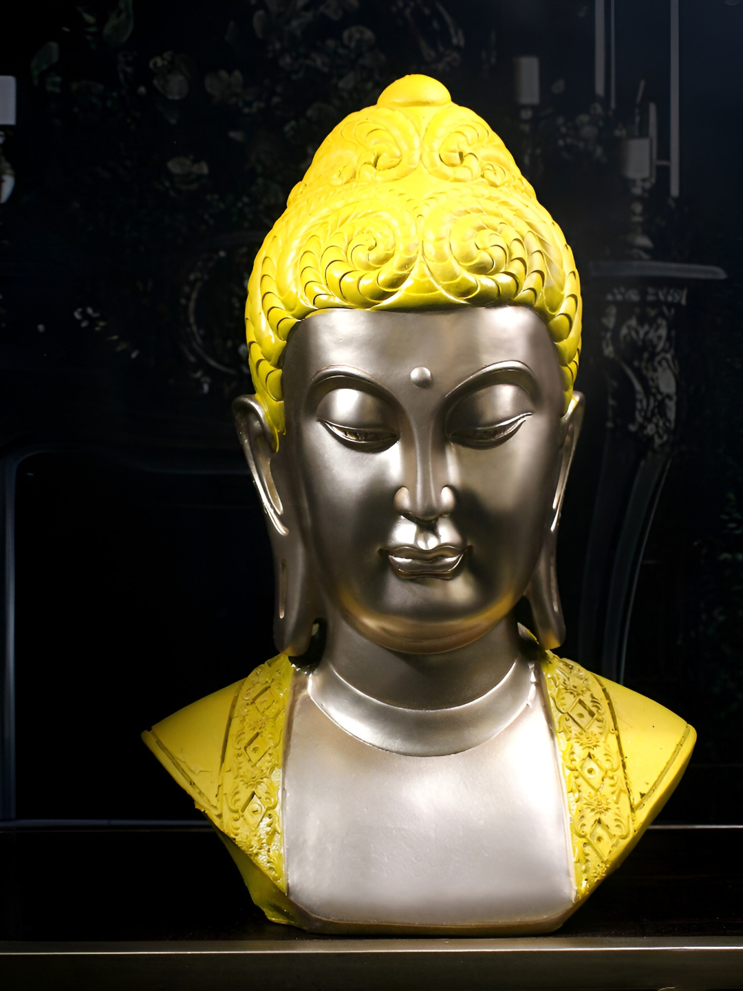

THE WHITE INK DECOR Yellow Buddha Figurine Showpiece