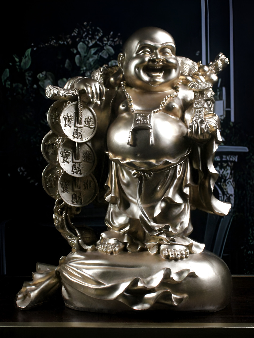 

THE WHITE INK DECOR Gold-Toned Laughing Buddha's Figurine Showpiece