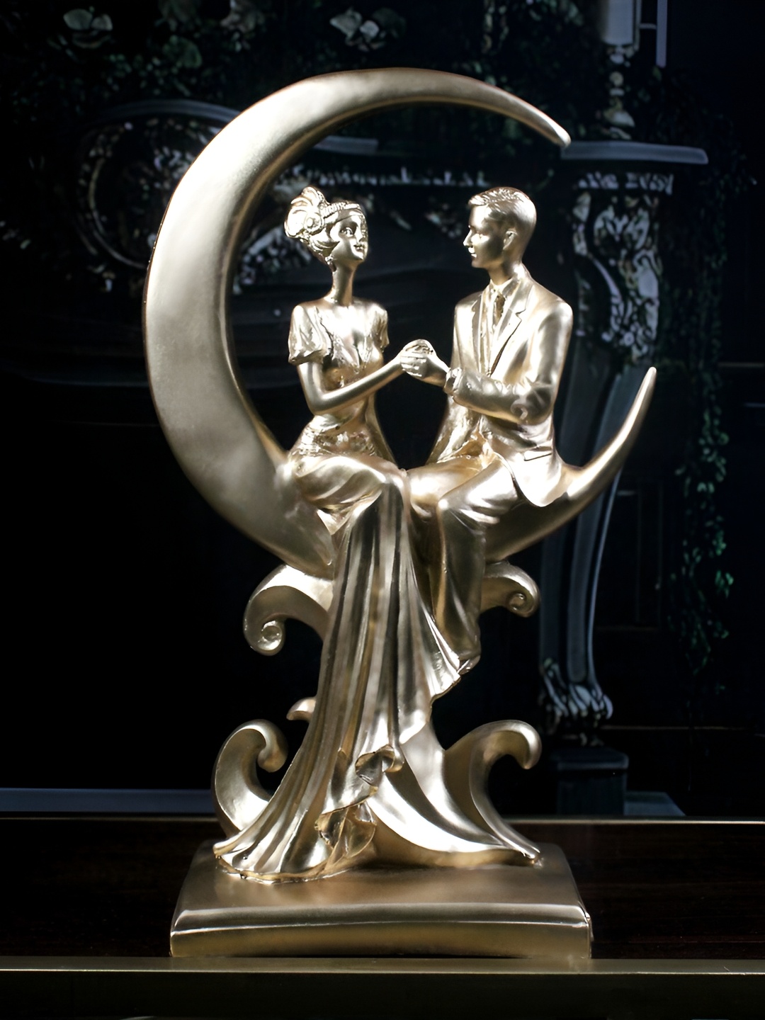 

THE WHITE INK DECOR Yellow Figurine Moon Couple Showpiece