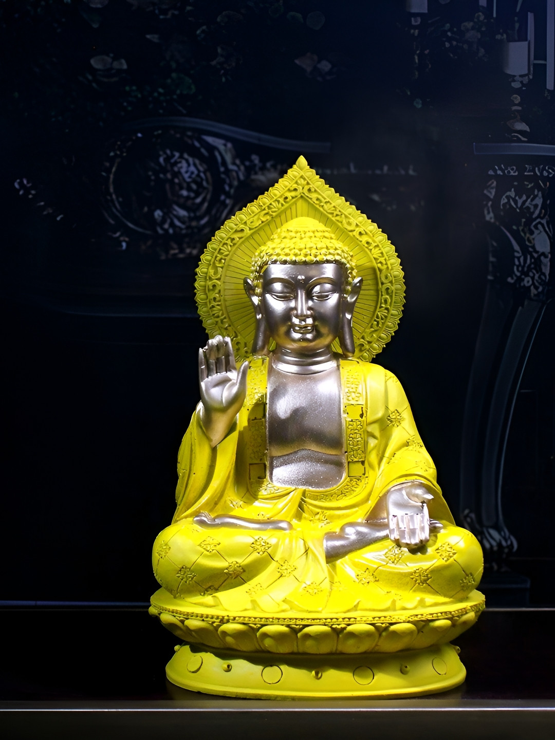 

THE WHITE INK DECOR Yellow Buddha Idol Showpiece