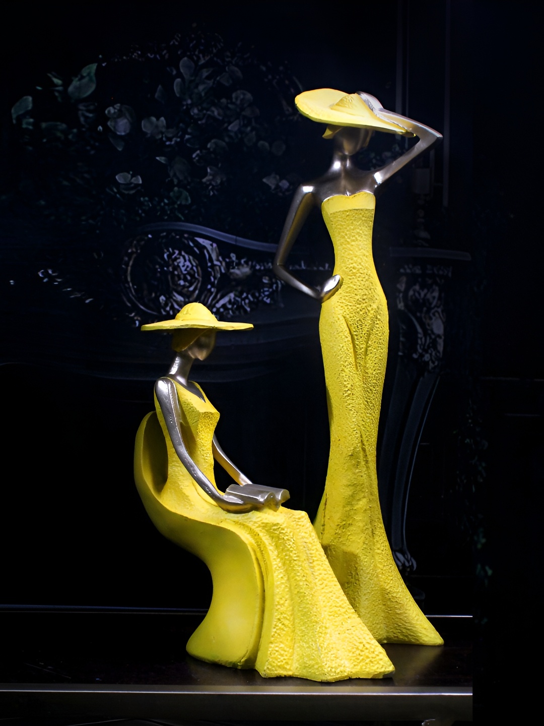 

THE WHITE INK DECOR Yellow 2 Pieces Figurine Showpiece