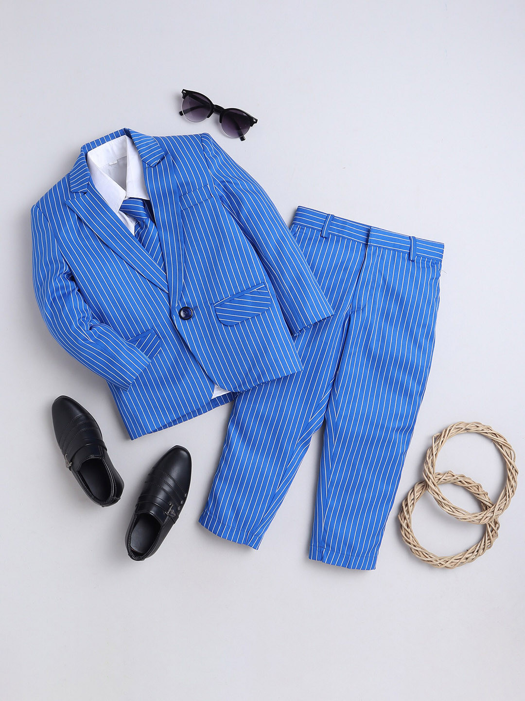 

Jeetethnics Boys Checked Notched Lapel Single-Breasted 4 Piece Suits, Blue
