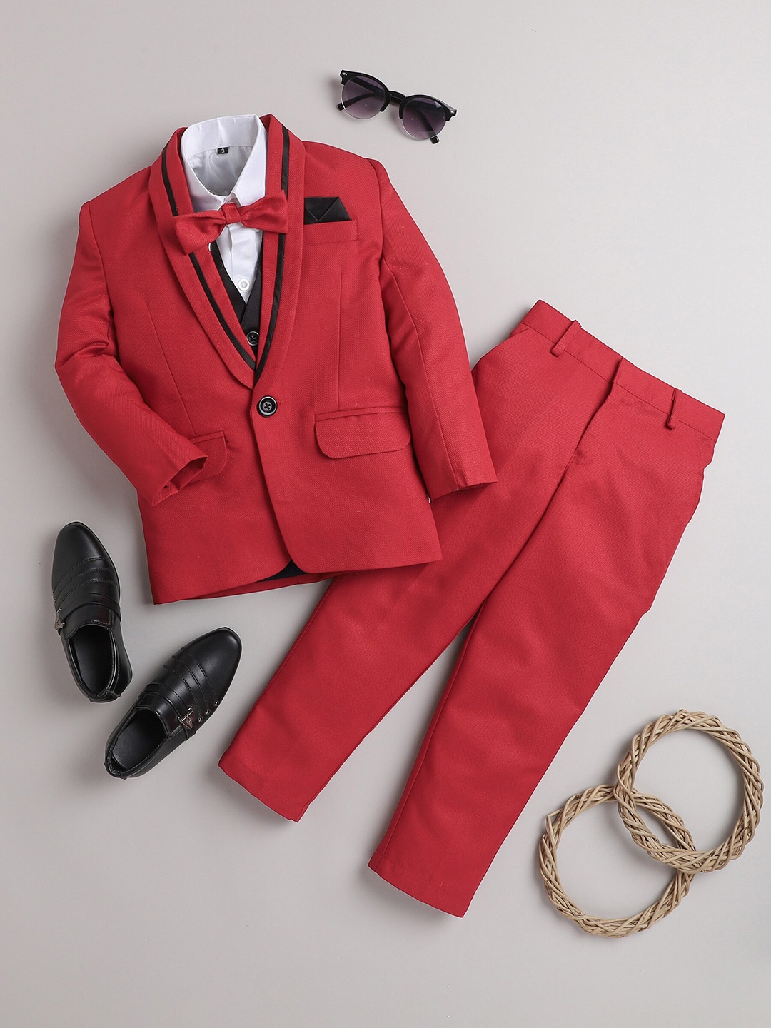

Jeetethnics Infant Boys 4 Piece Tuxedo Party Suits, Red