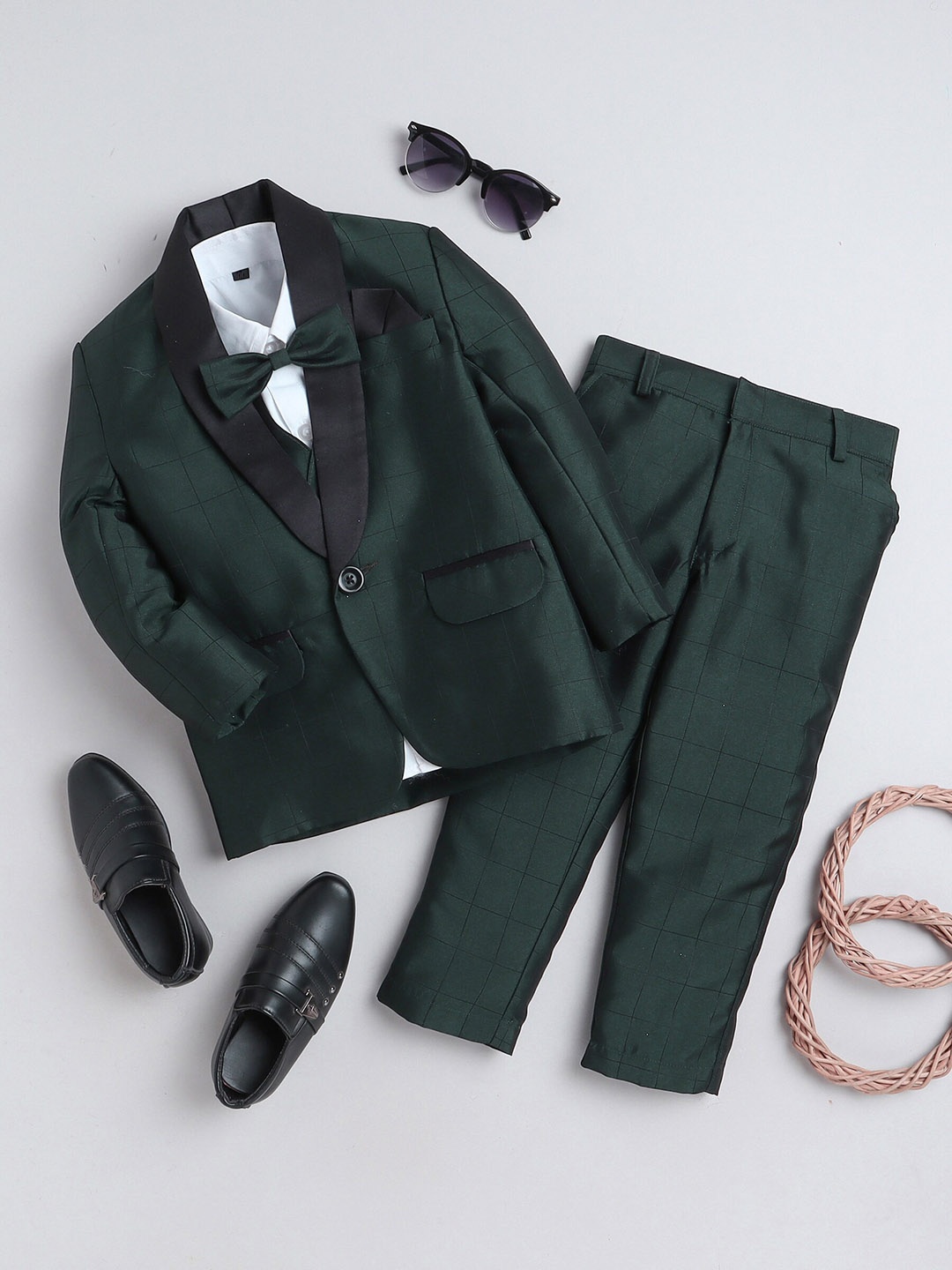

Jeetethnics Infant Boys Checked 4 Piece Party Suits, Green