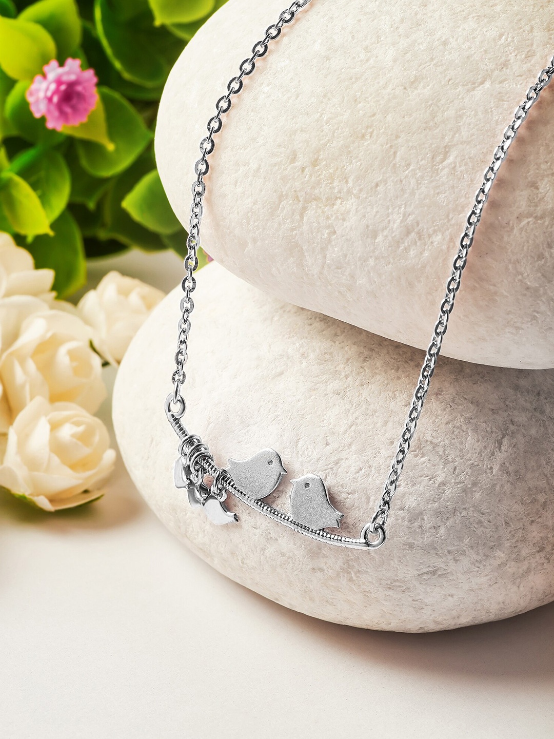

SILBERRY 925 Sterling Silver Rhodium-Plated Lovebirds Necklace