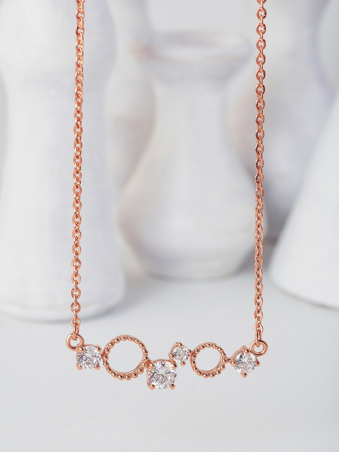 

SILBERRY 925 Sterling Silver Rose Gold-Plated Crystal-Studded Necklace