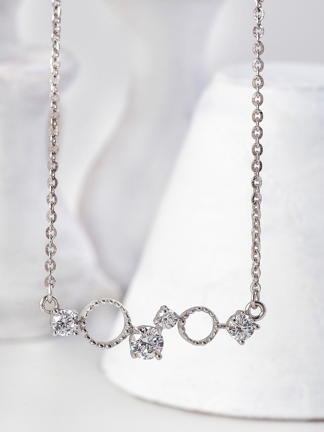 

SILBERRY 925 Sterling Silver Rhodium-Plated Crystal-Studded Necklace