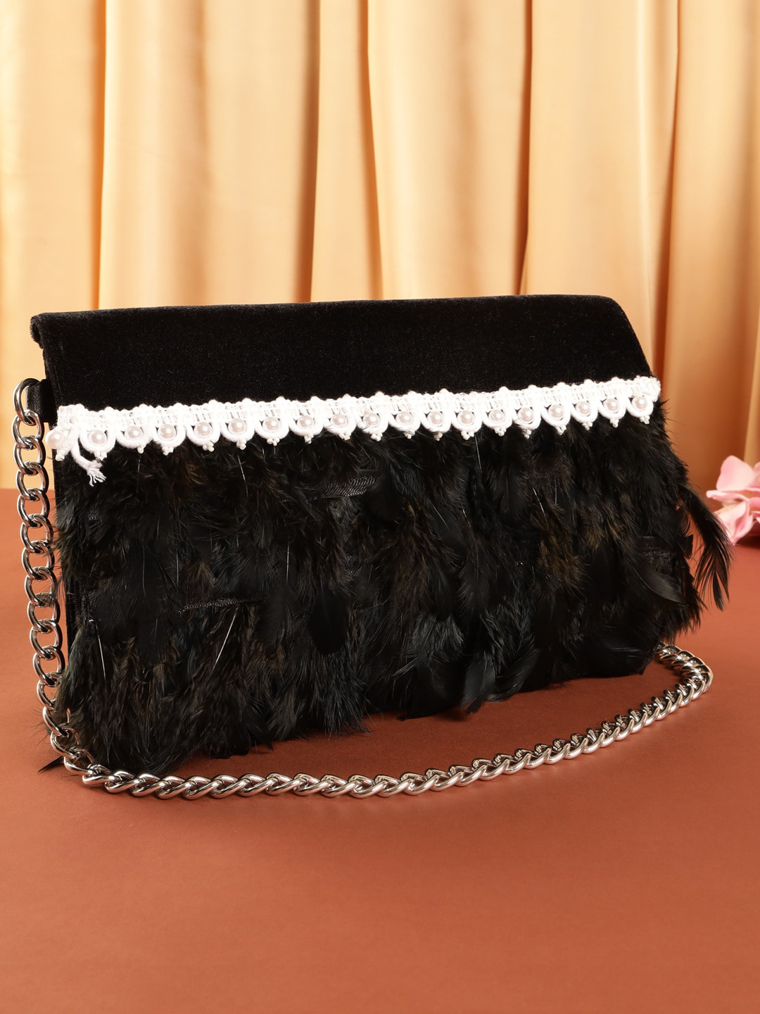 

DEEBACO Embellished Structured Sling Bag, Black