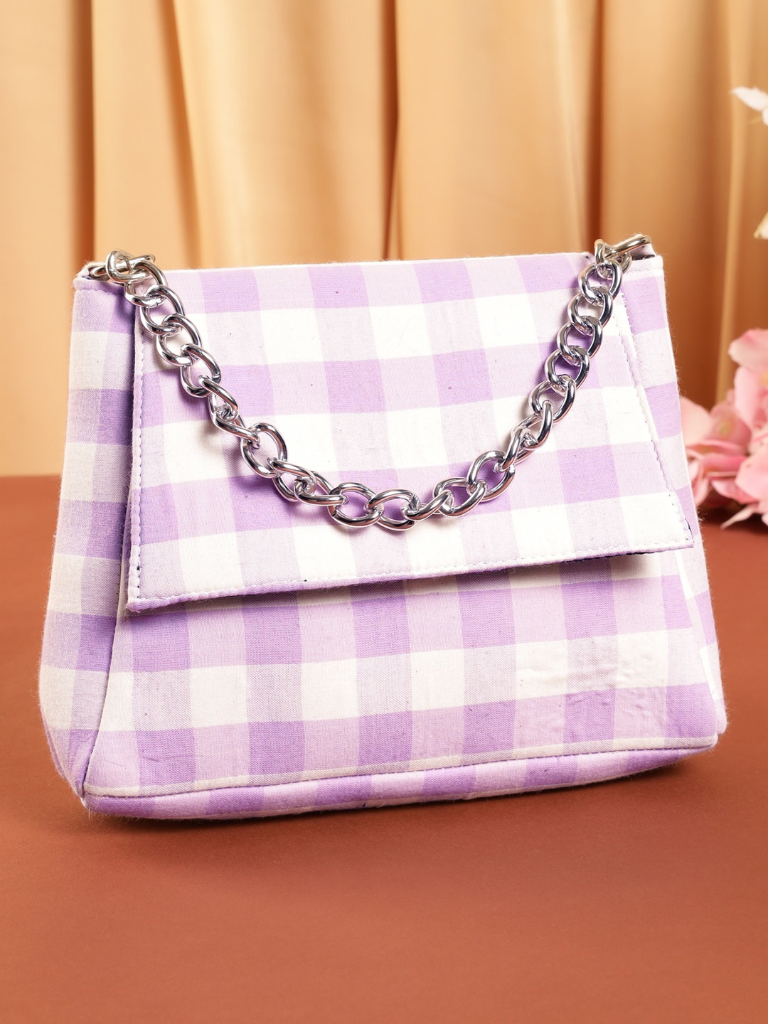 

DEEBACO Checked Oversized Structured Shoulder Bag, Purple