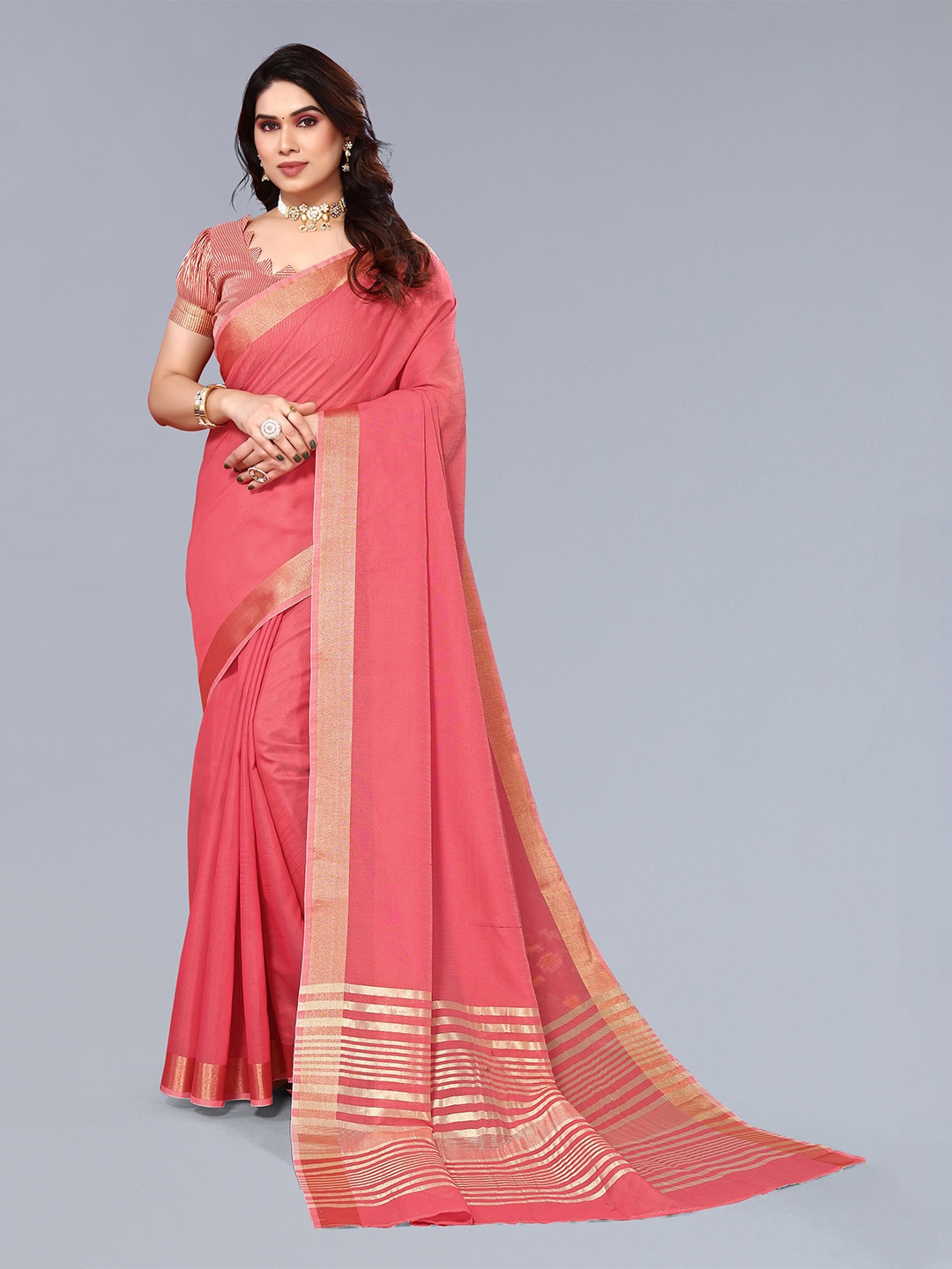 

VASTRA-THE FACTORY STORE Zari Border Saree, Red