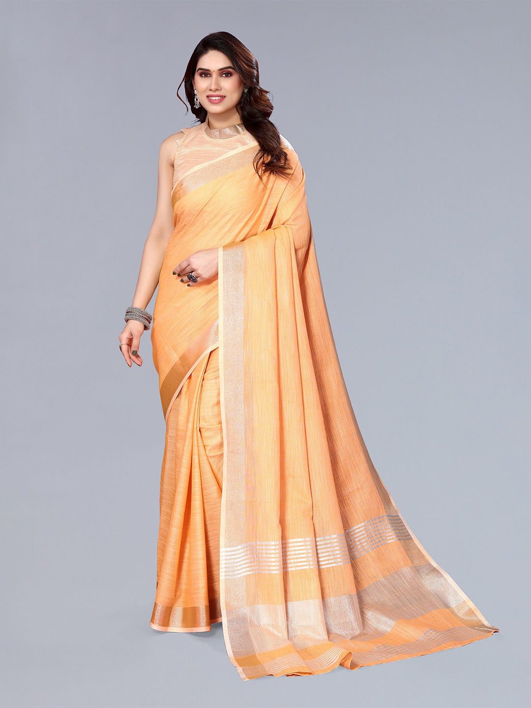 

VASTRA-THE FACTORY STORE Woven Design Zari Border Saree, Orange