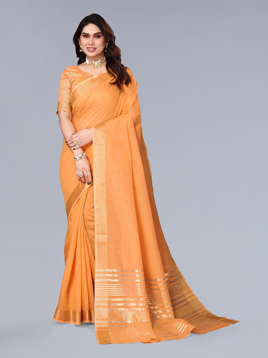 

VASTRA-THE FACTORY STORE Woven Design Zari Border Saree, Gold