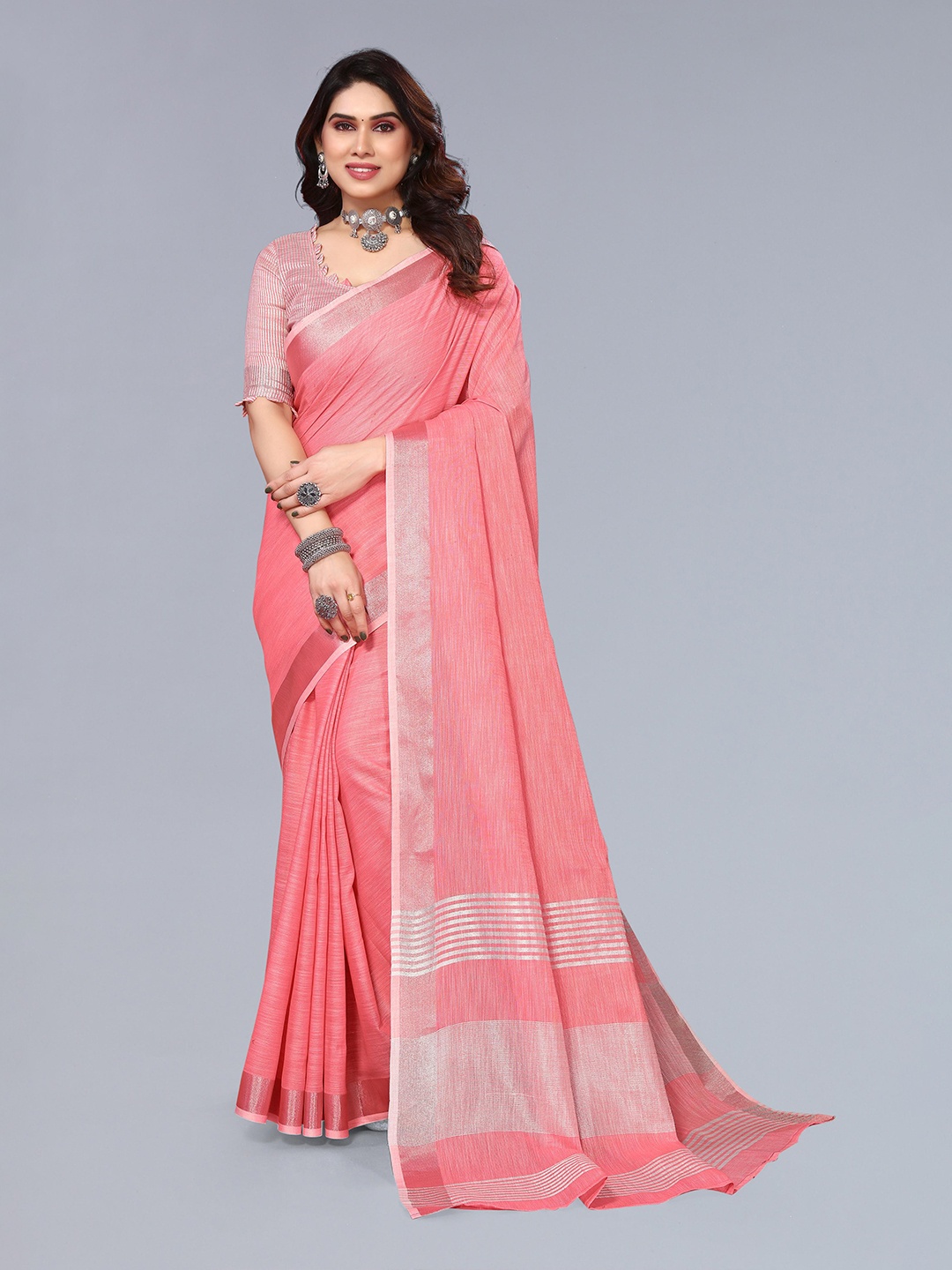 

VASTRA-THE FACTORY STORE Woven Design Zari Border Saree, Peach