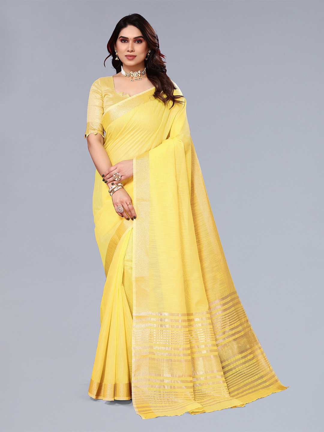 

VASTRA-THE FACTORY STORE Woven Design Zari Border Saree, Yellow