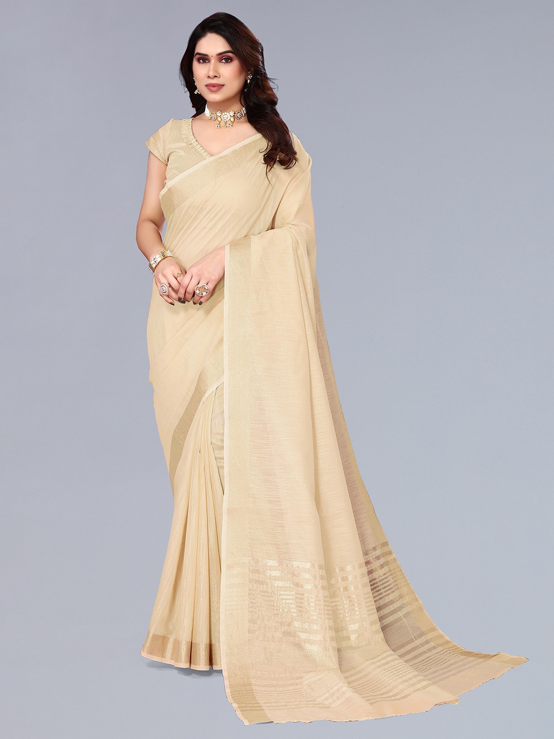 

VASTRA-THE FACTORY STORE Woven Design Zari Border Saree, Brown