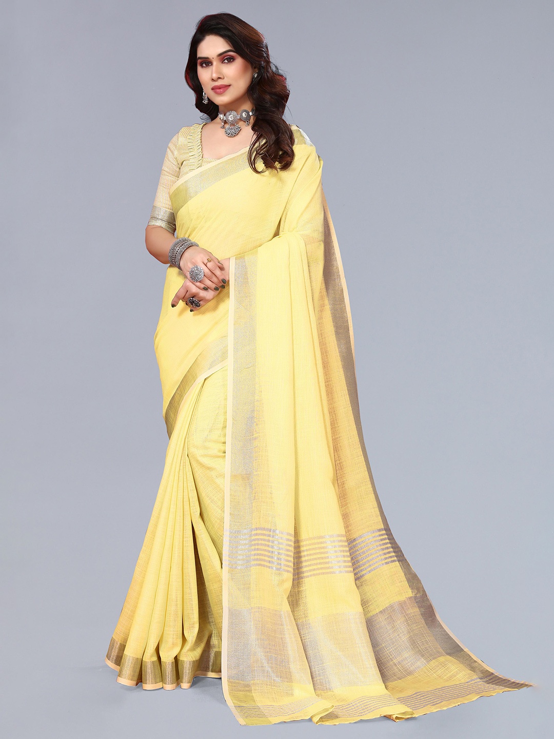 

VASTRA-THE FACTORY STORE Woven Design Zari Border Saree, Yellow