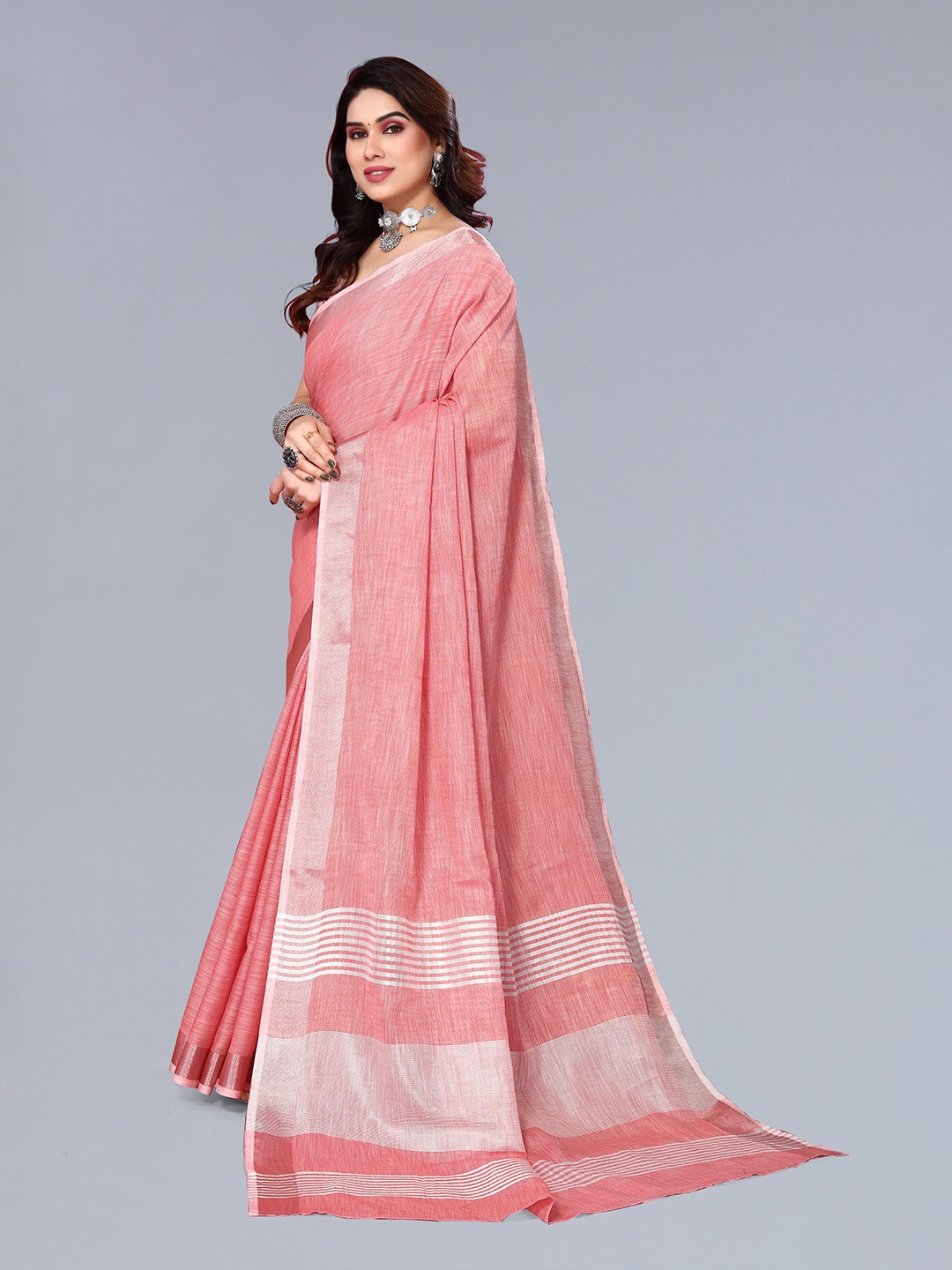 

VASTRA-THE FACTORY STORE Woven Design Zari Border Saree, Peach