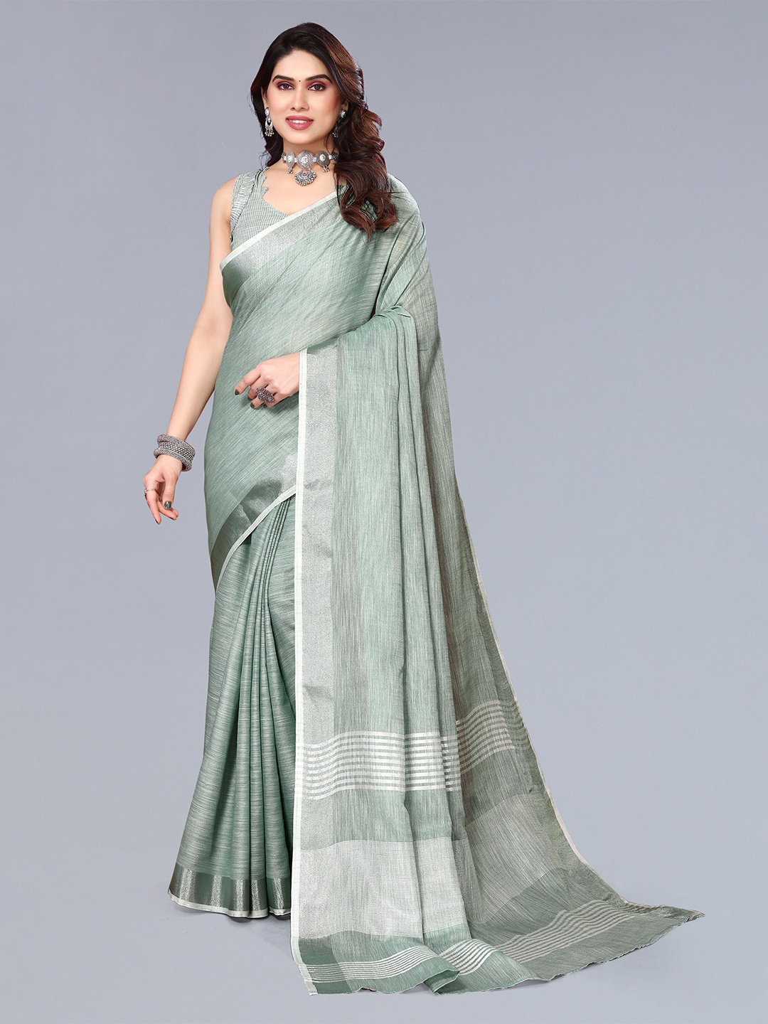 

VASTRA-THE FACTORY STORE Woven Design Zari Border Saree, Sea green