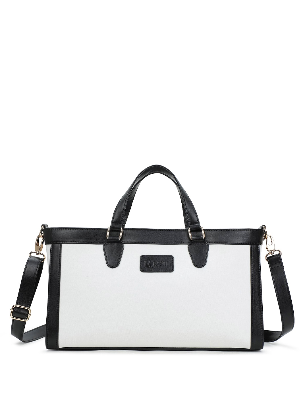 

RASHKI Colourblocked Oversized Structured Handheld Bag, White