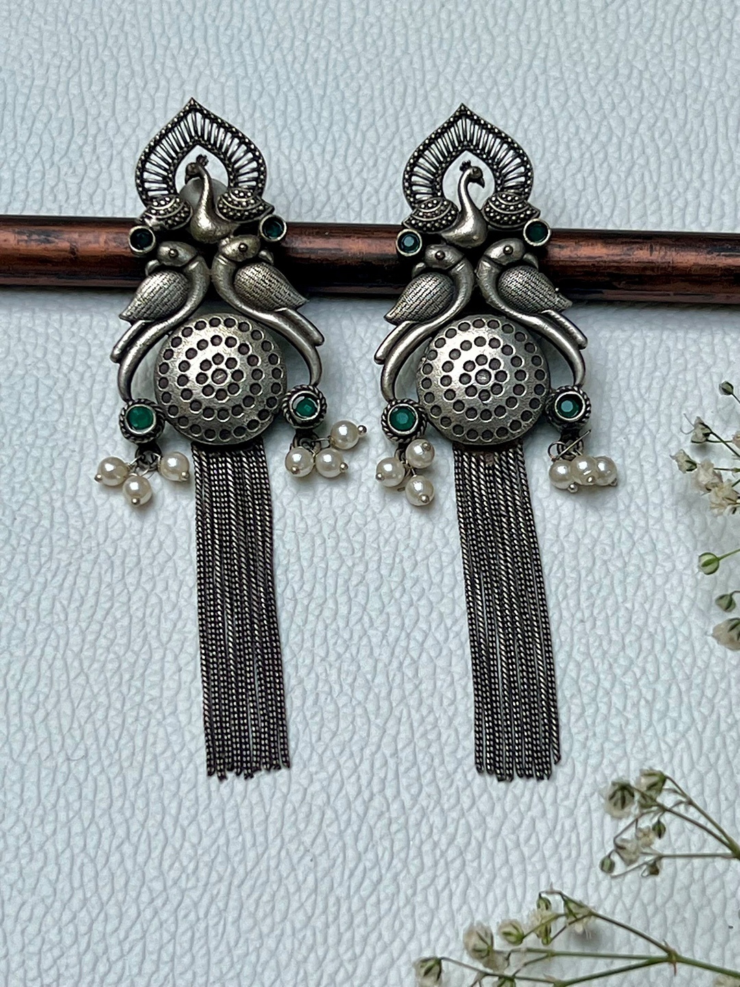 

Prettilicious Silver Plated Contemporary Drop Earrings, Green
