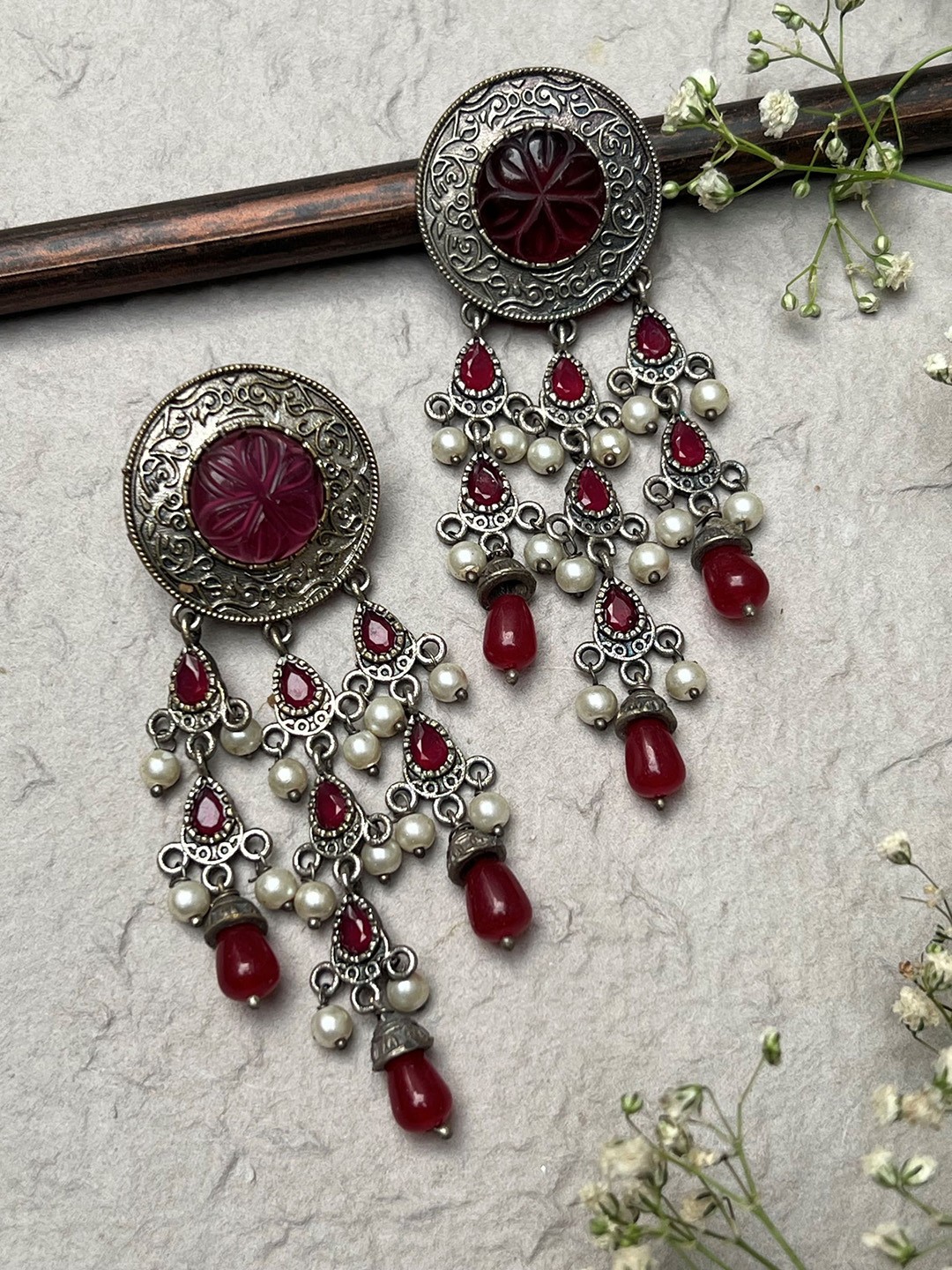 

Prettilicious Silver Plated Contemporary Drop Earrings, Maroon