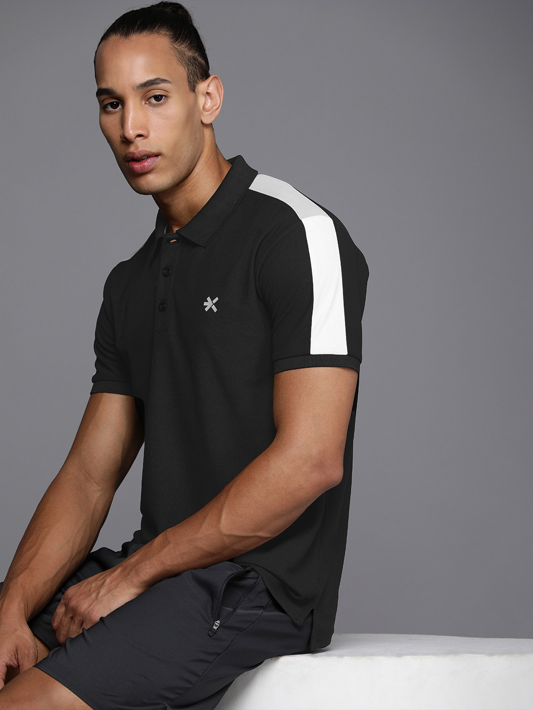 

HRX by Hrithik Roshan Men Striped Polo Collar Tennis T-shirt, Black