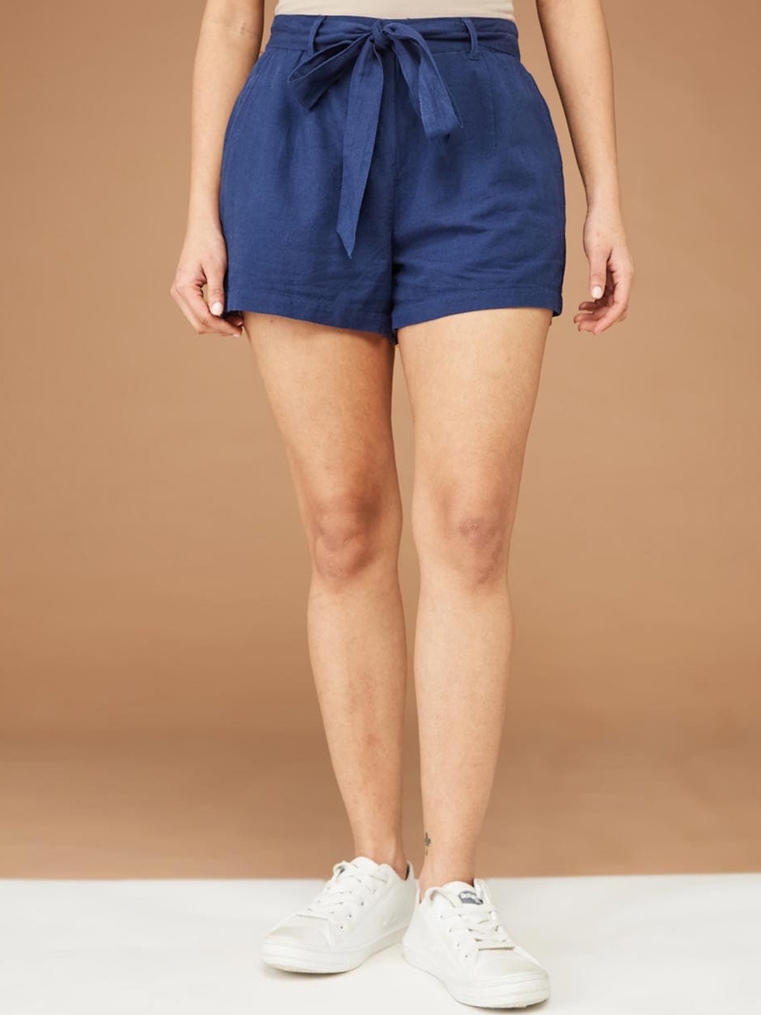 

Fabindia Women Mid-Rise Cotton Linen Shorts, Blue