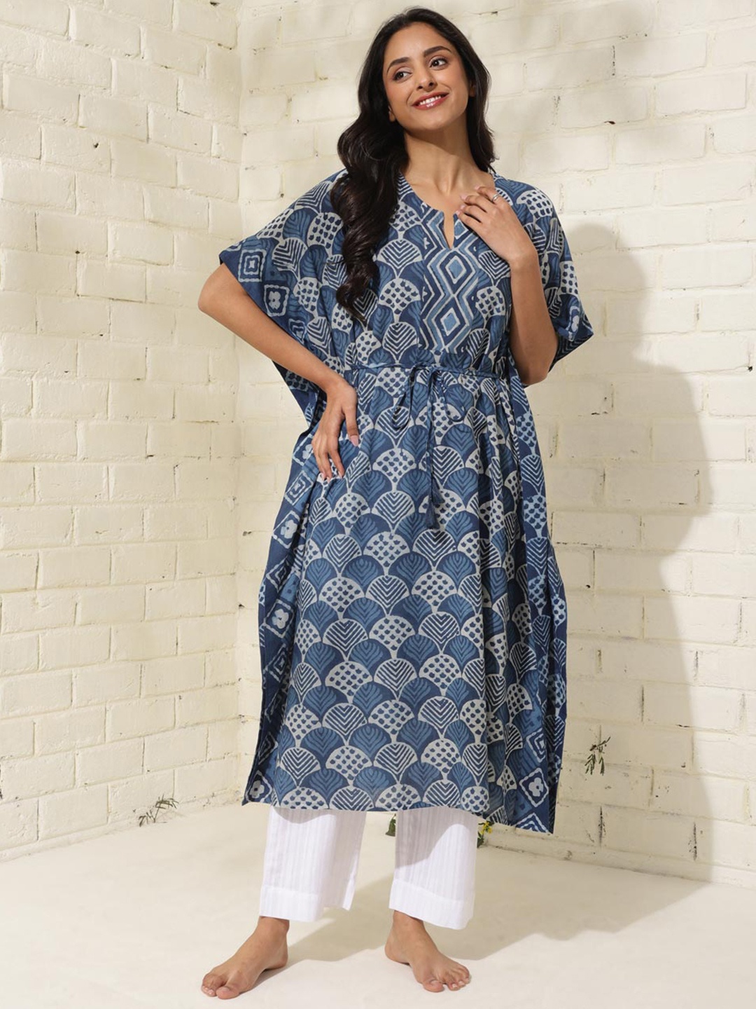 

Fabindia Geometric Printed Cotton Kaftan Dress, Blue