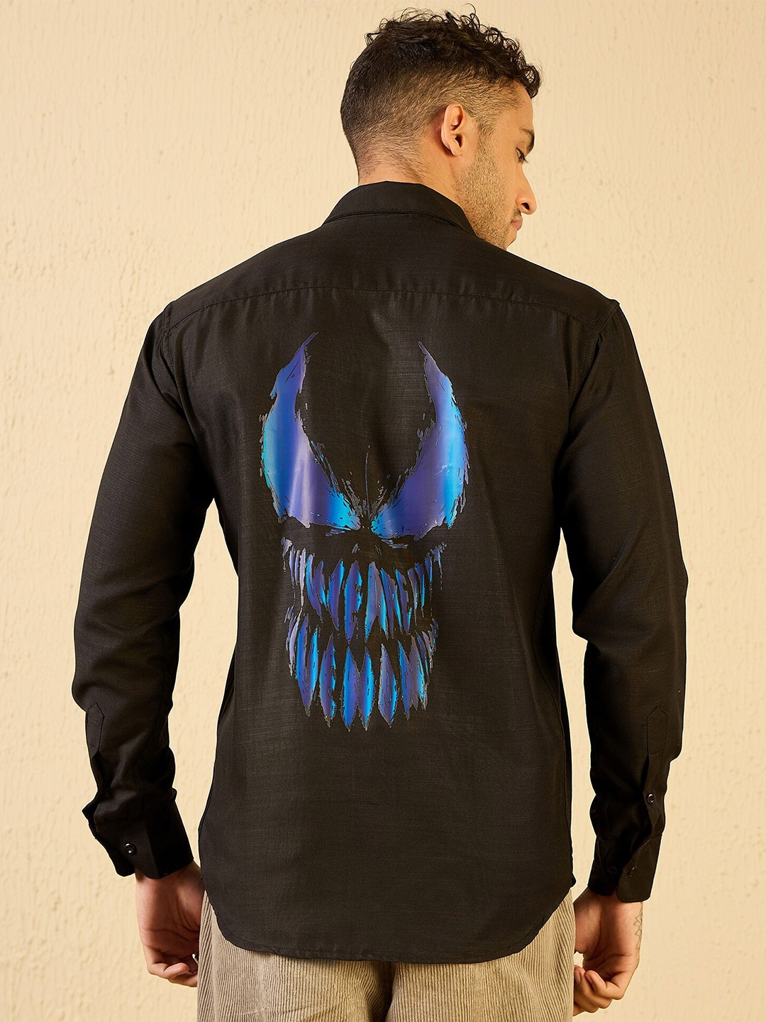 

Kook N Keech Original Graphic Printed Spread Collar Cotton Casual Shirt, Black