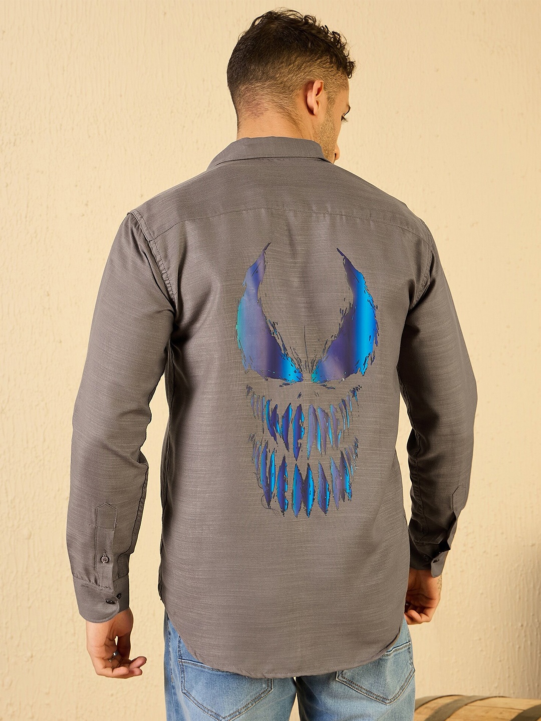 

Kook N Keech Original Graphic Printed Spread Collar Cotton Casual Shirt, Grey
