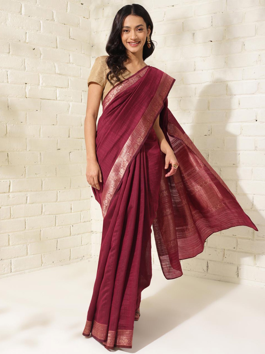 

Fabindia Zari Woven Design Saree, Maroon