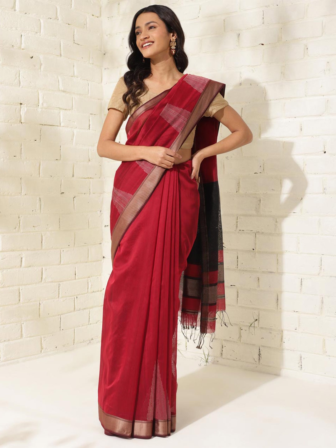 

Fabindia Woven Design Zari Silk Cotton Saree, Red