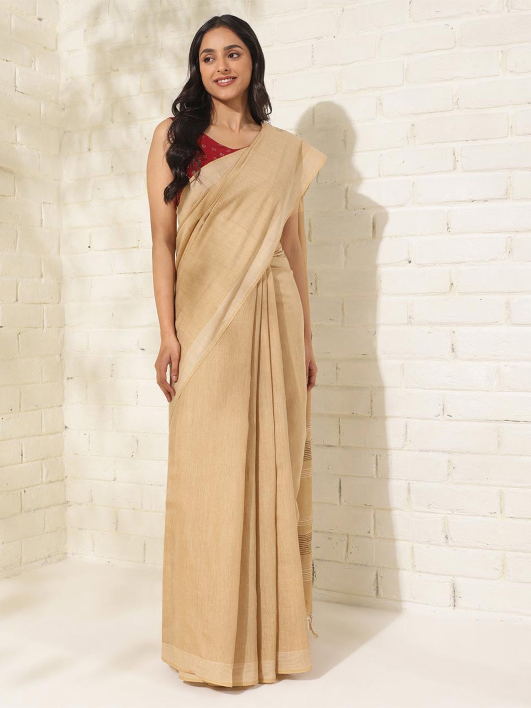 

Fabindia Striped Saree, Beige