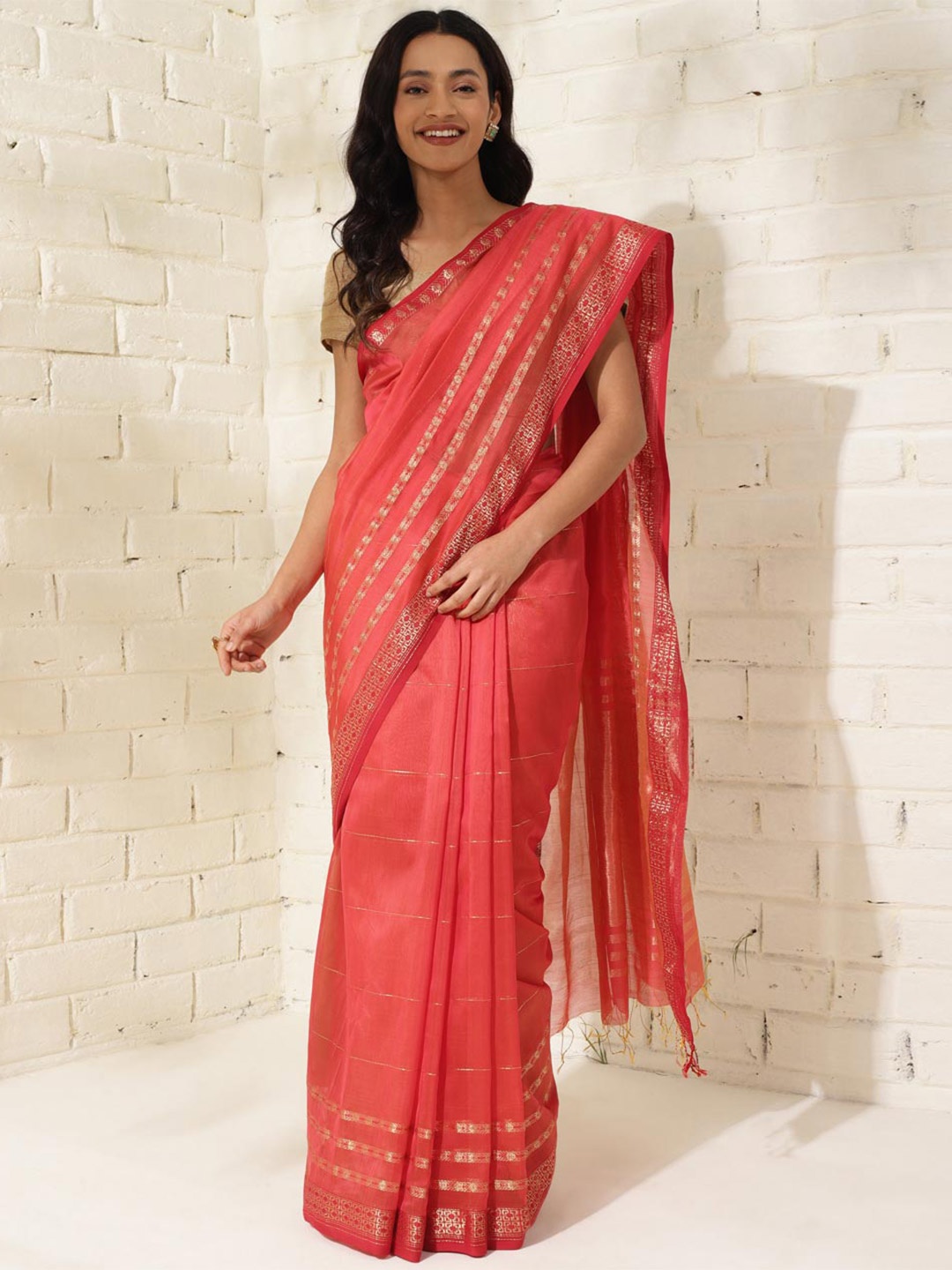 

Fabindia Woven Design Zari Silk Cotton Saree, Pink