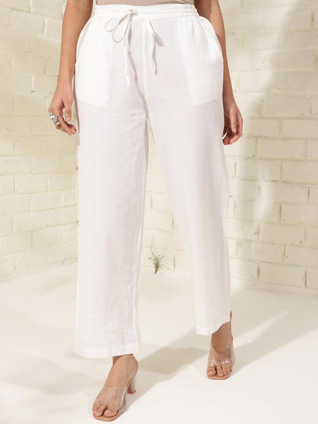 

Fabindia Women Mid-Rise Cotton Regular Trousers, White