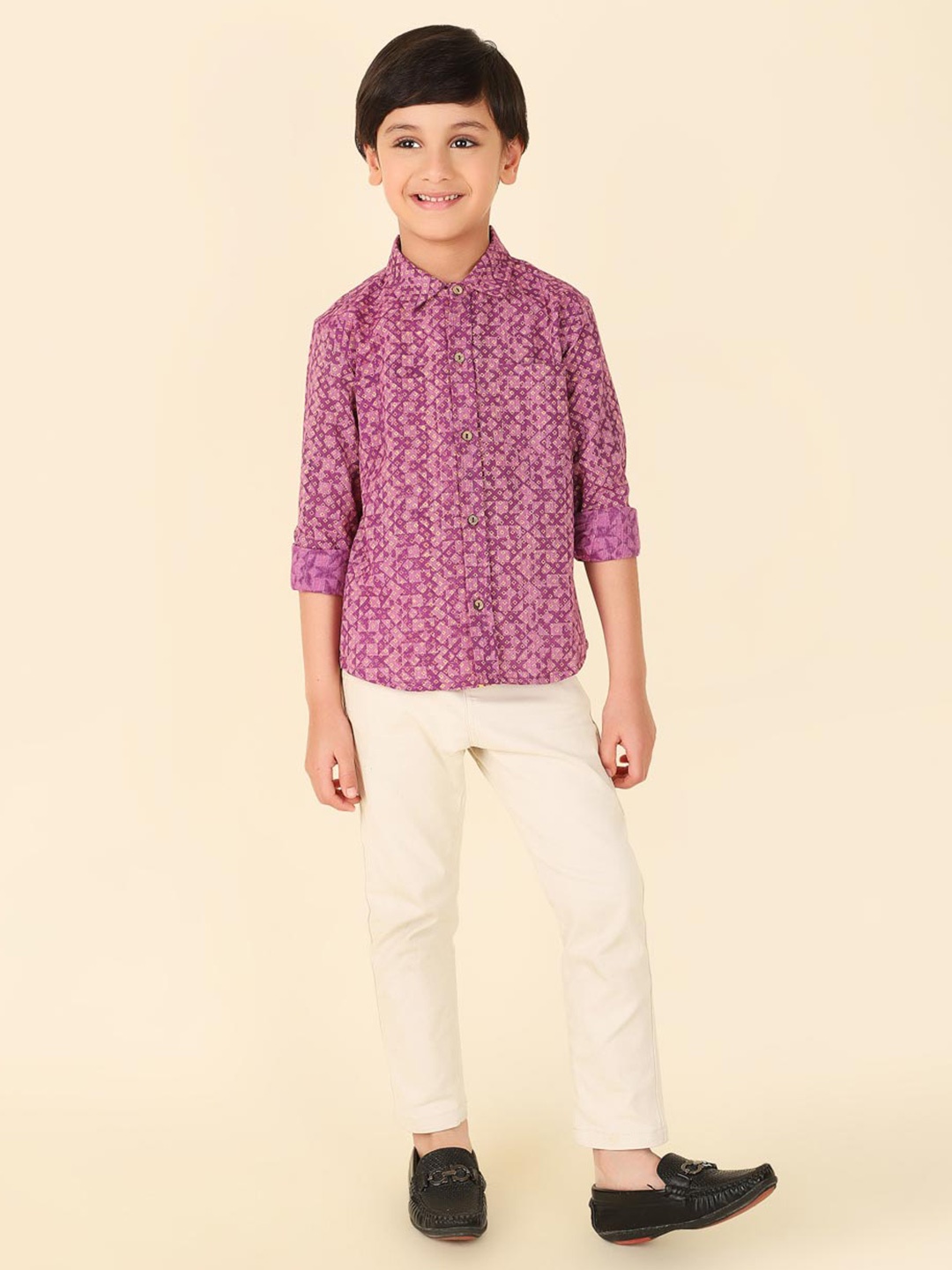 

Fabindia Boys Opaque Printed Cotton Casual Shirt, Purple