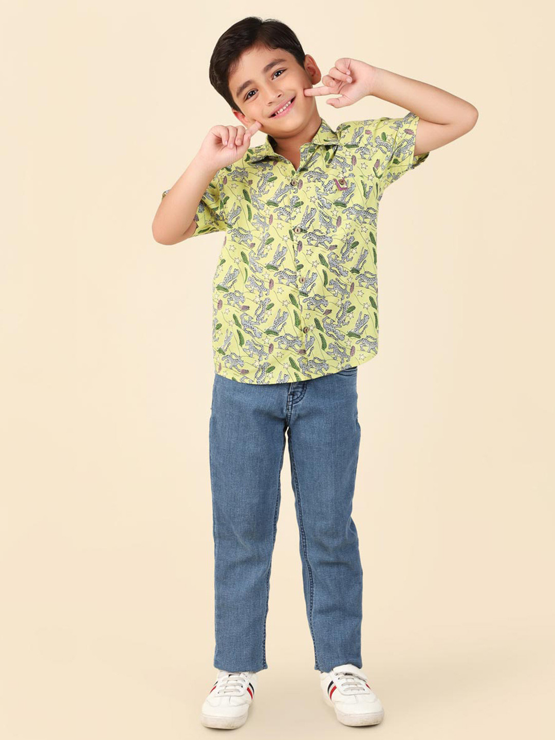 

Fabindia Boys Floral Opaque Printed Cotton Casual Shirt, Yellow