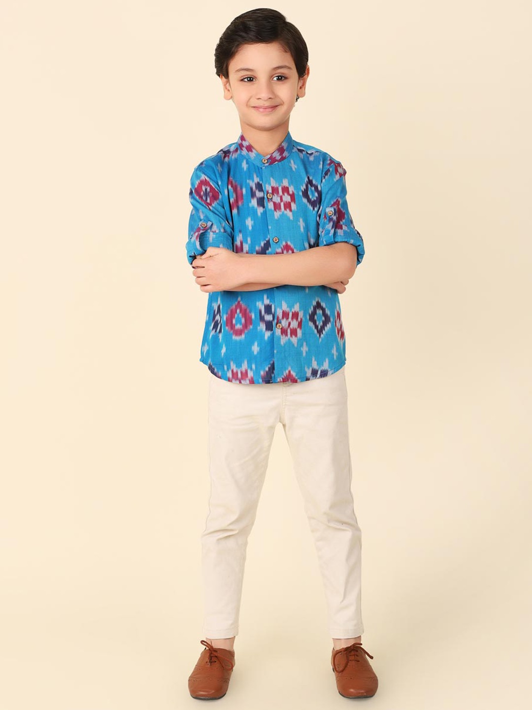 

Fabindia Boys Opaque Printed Cotton Casual Shirt, Blue