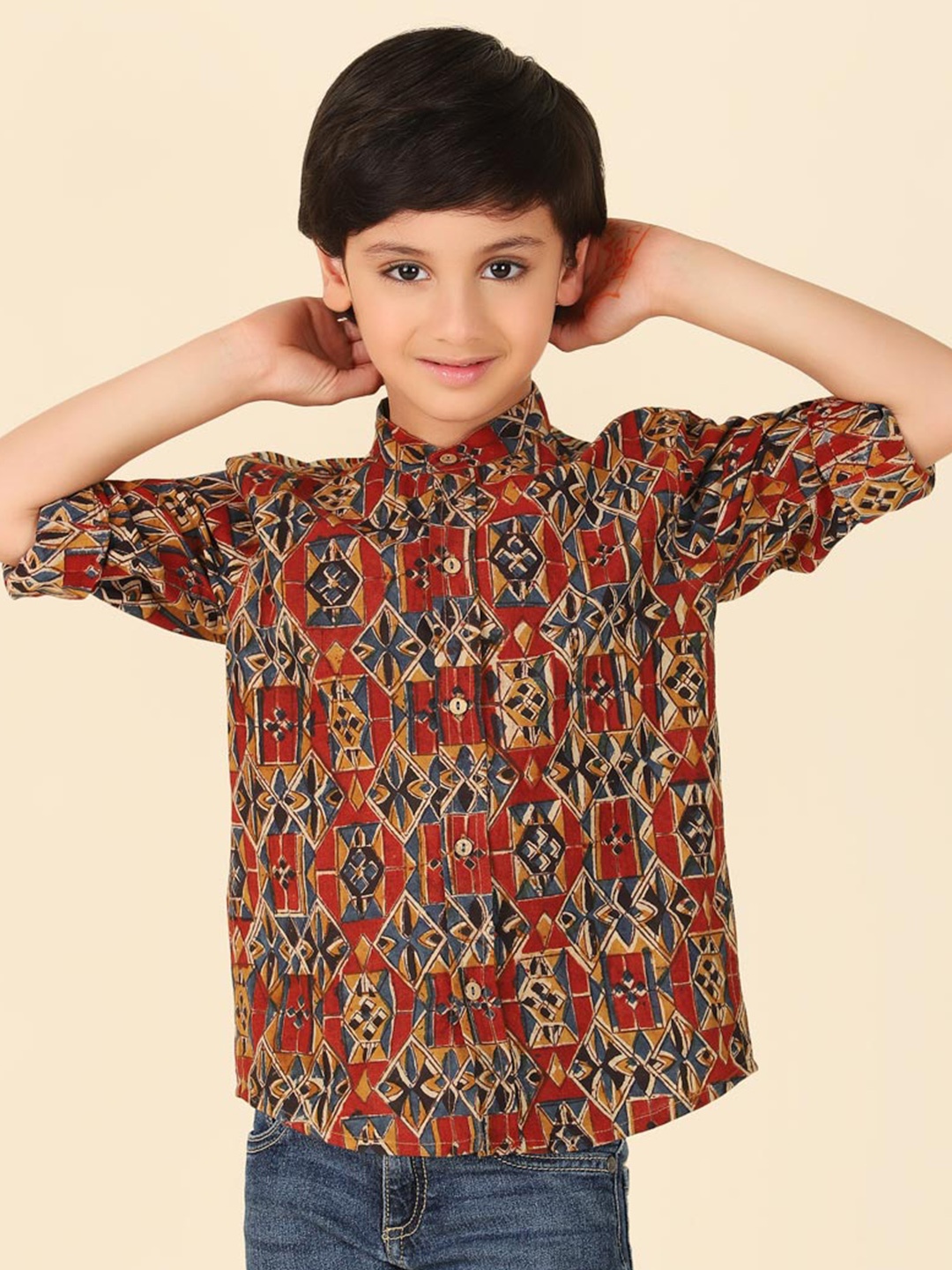 

Fabindia Boys Floral Opaque Printed Cotton Casual Shirt, Brown