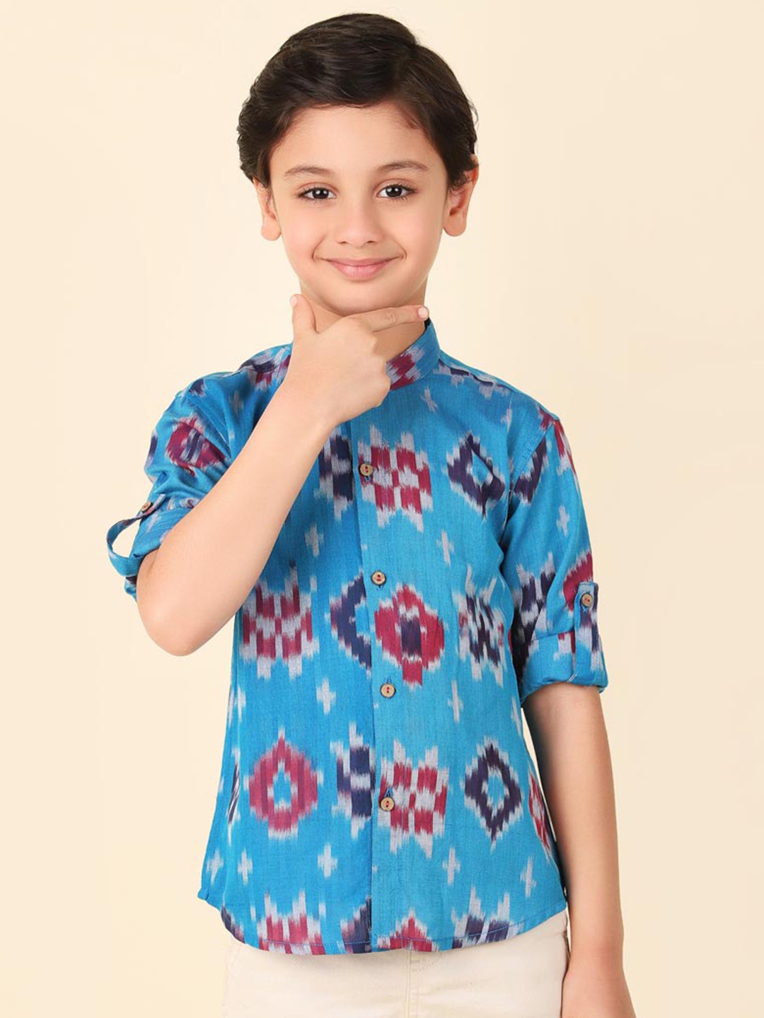 

Fabindia Boys Opaque Printed Cotton Casual Shirt, Blue