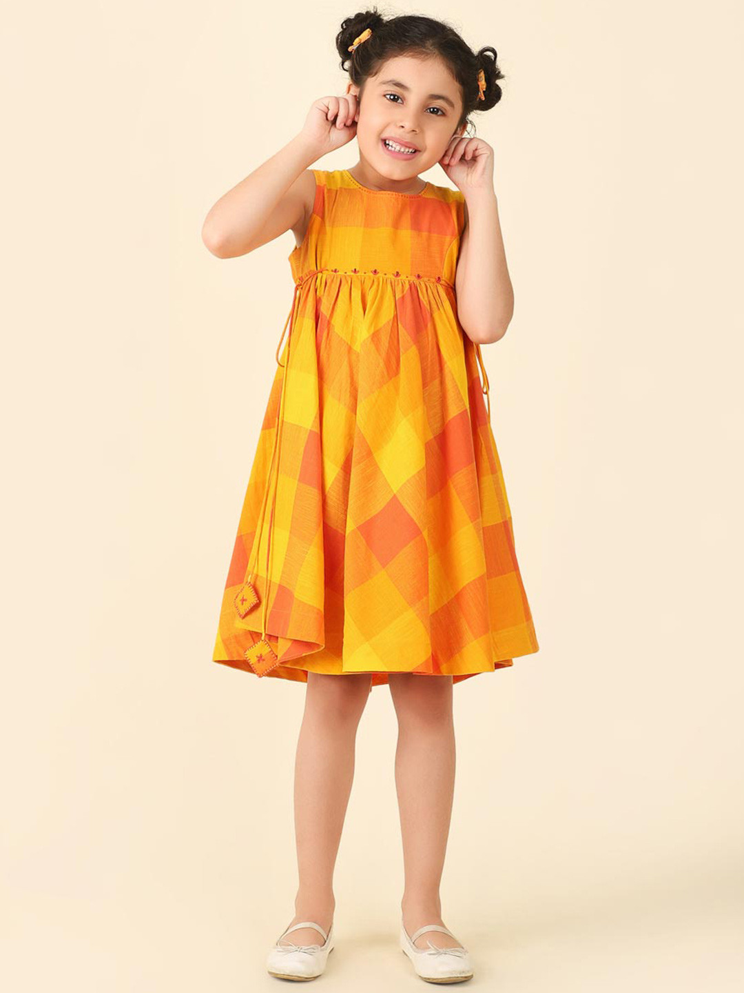 

Fabindia Girls Geometric Printed Cotton Empire Dress, Yellow