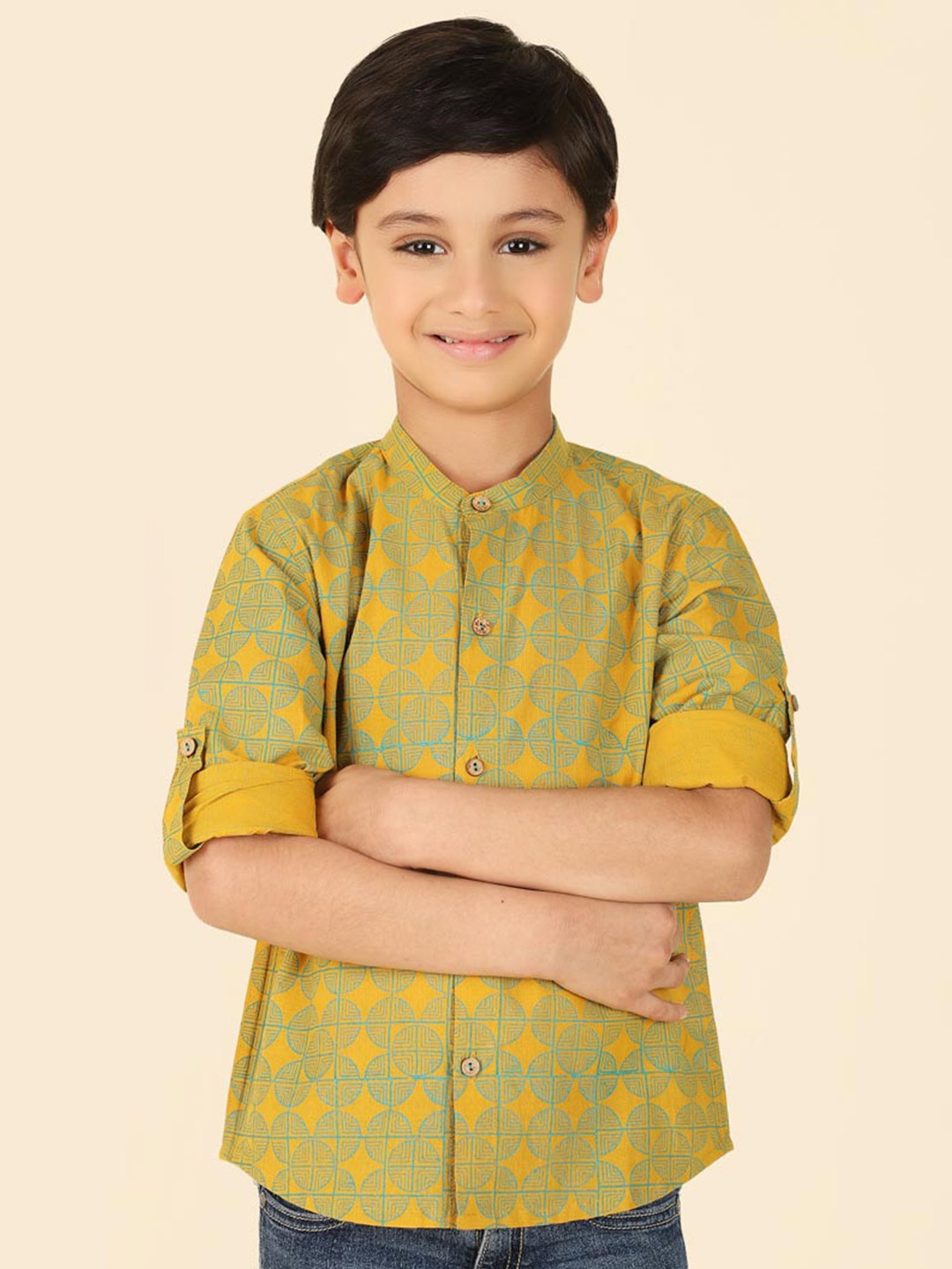 

Fabindia Boys Opaque Striped Cotton Casual Shirt, Yellow