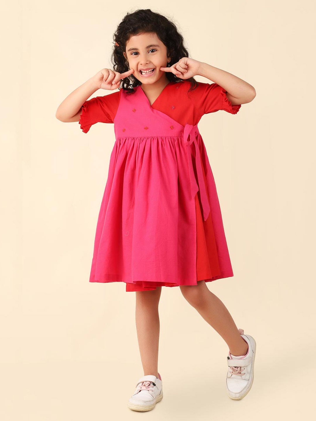 

Fabindia Girls Cotton Wrap Dress, Fuchsia