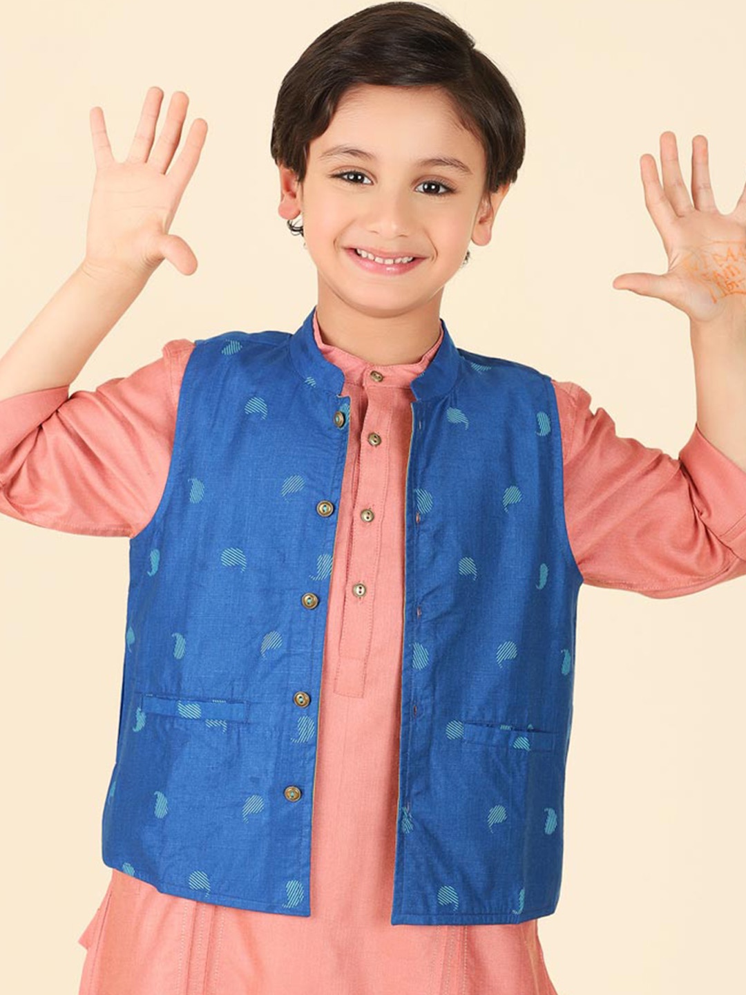 

Fabindia Boys Woven Design Nehru Jacket, Blue